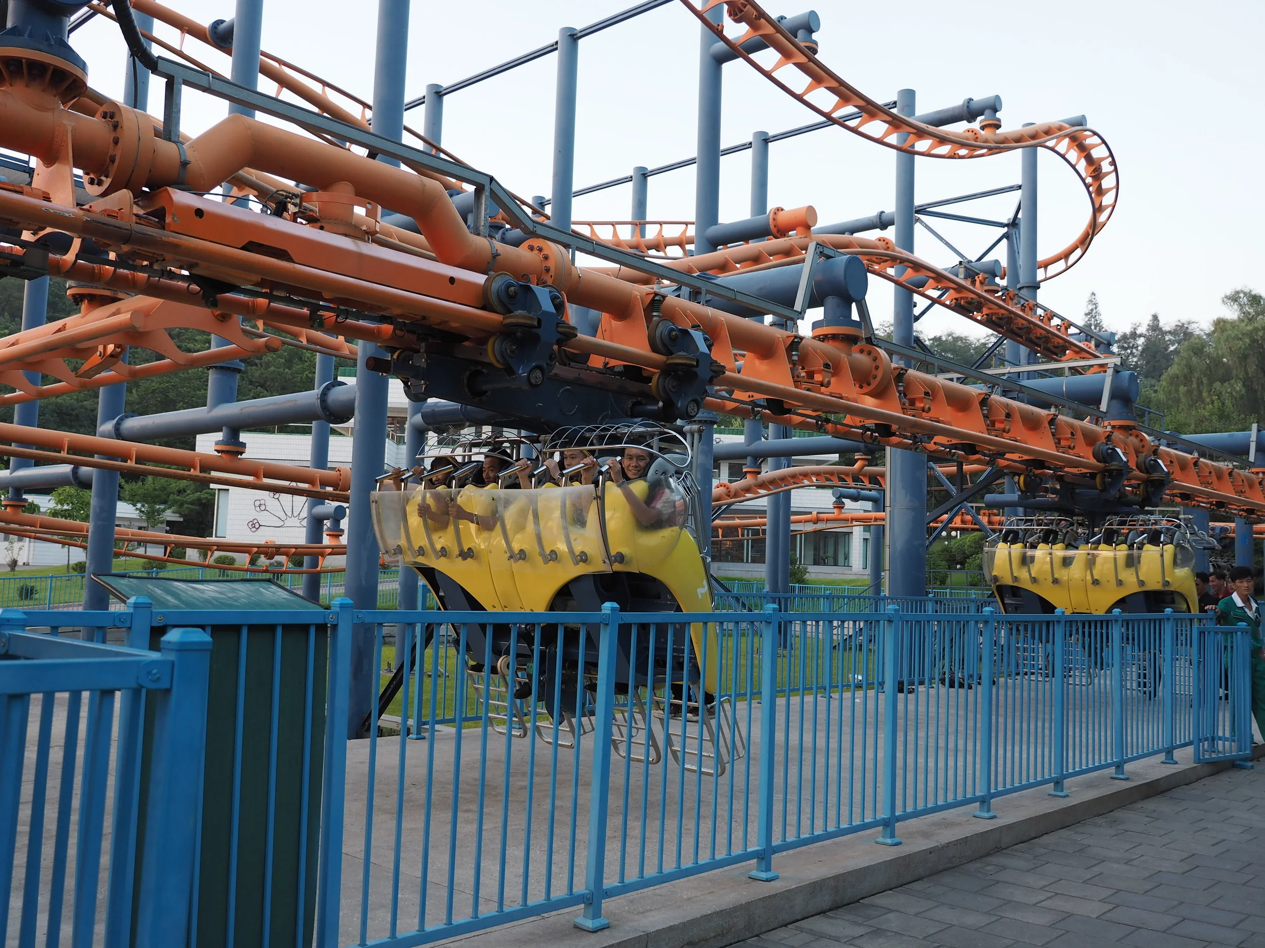  Riding in the roller coaster with my tour guide. 