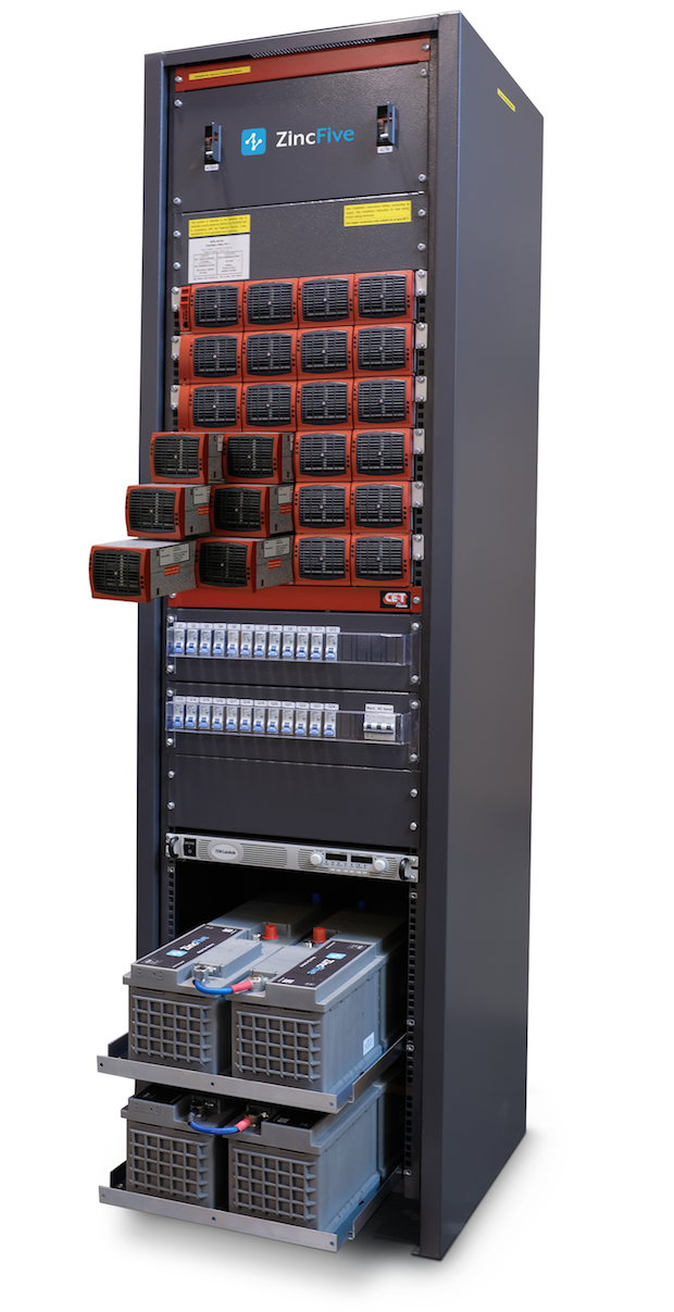 ZincFive UPS Model 48-3-208 with the nickel-zinc batteries and modular inverters in a single cabinet