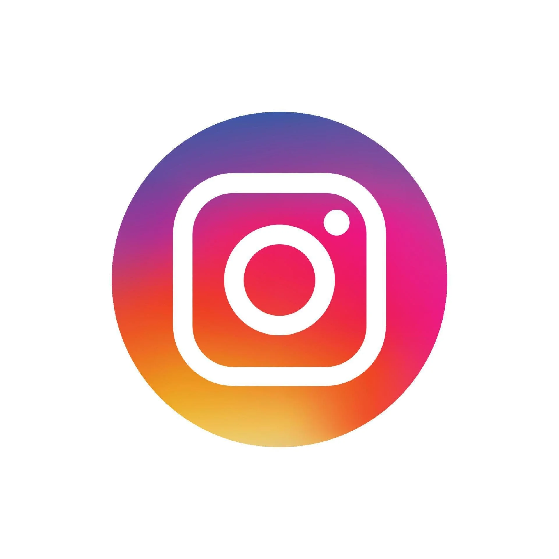 Instagram logo with a circular gradient background of purple, pink, orange, and yellow.