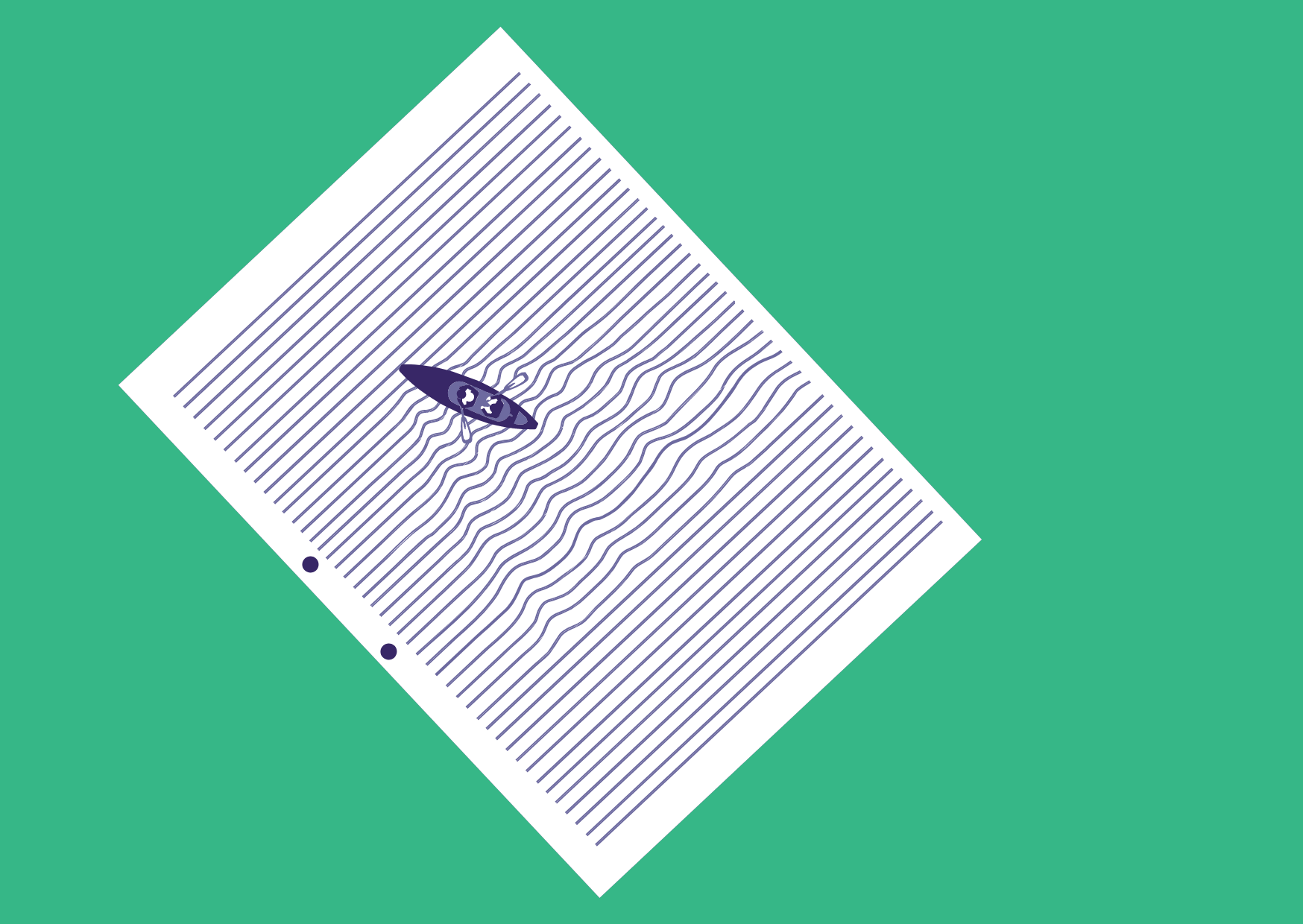 A vector image of someone in a boat sailing across a piece of paper