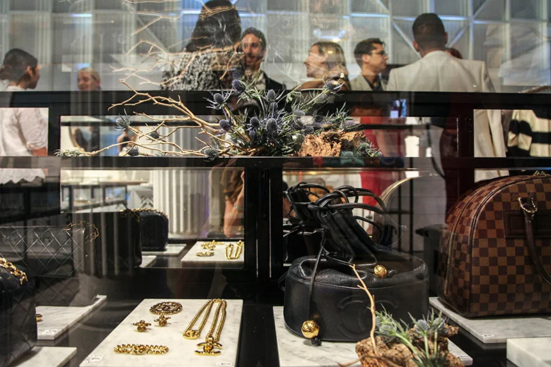 We procured a vintage display case to hold our finest vintage jewelry and handbags.