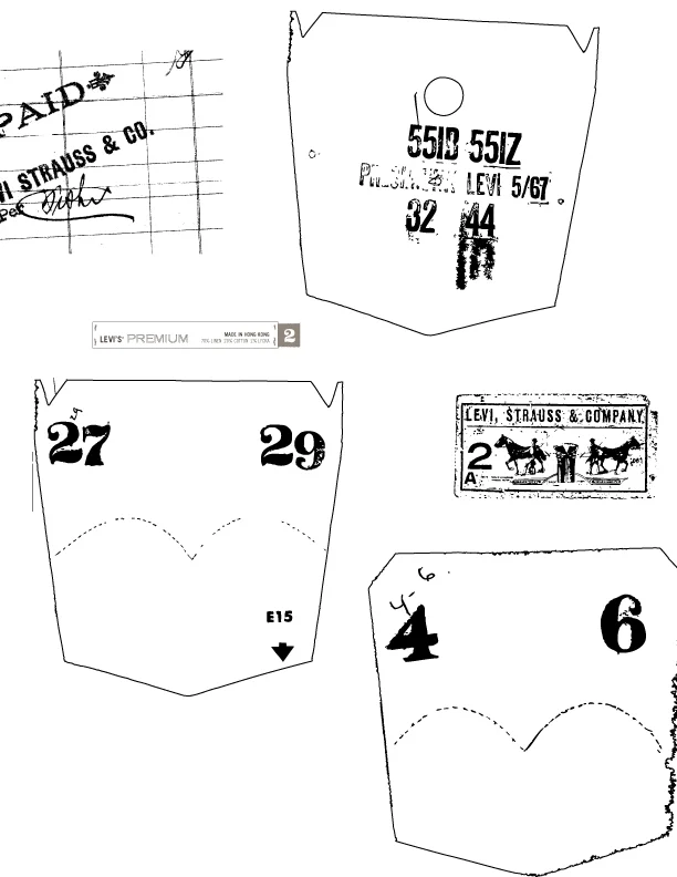 Premium Line Internal Label Concepts for Levi's highest tier brand interior labels. Additional artwork created to be used as stamps / prints for pocketbag placement.