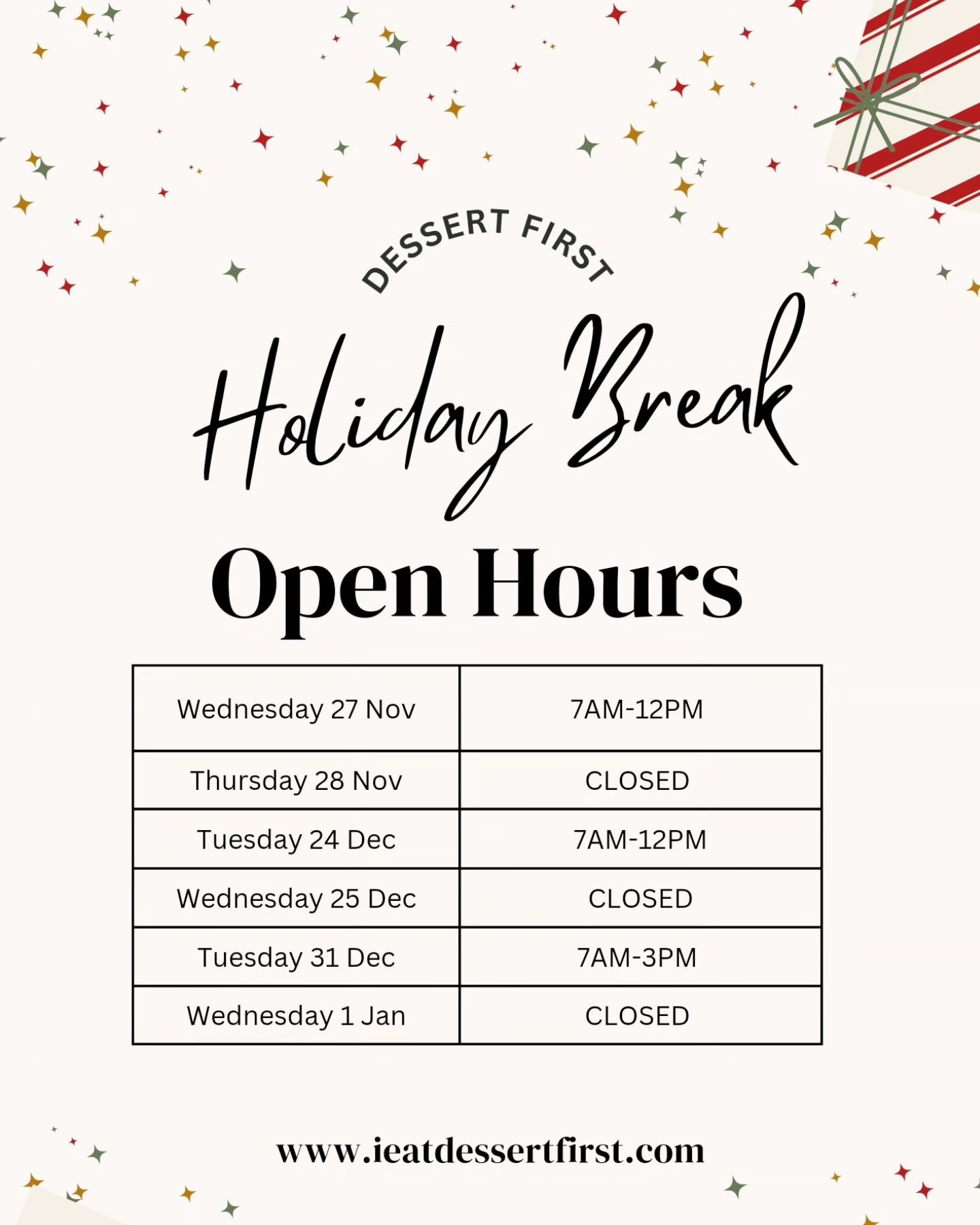 Our holiday hours for both Thanksgiving 🦃 and Christmas 🎄