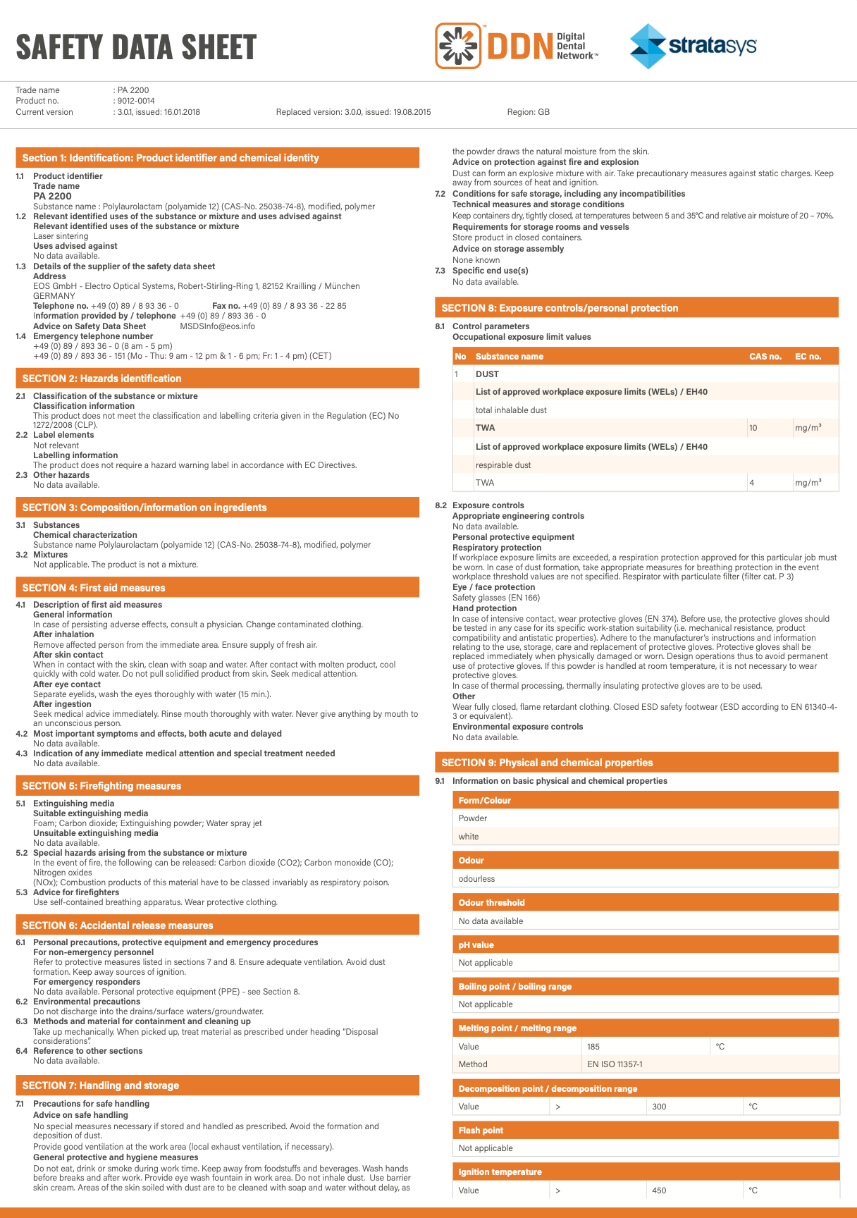 DDNGUIDE: BioModel PA2200 Safety Data Sheet