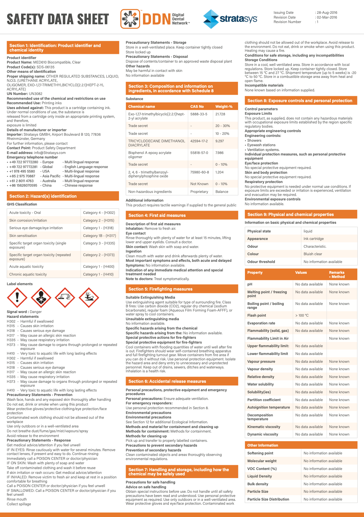 DDNGUIDE: Safety Data Sheet: SDS Object MED610 Biocompatible Clear