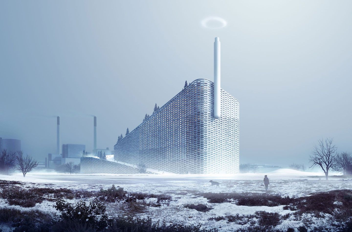Amager Resource Centre, Copenhagen. Due to open in 2017, this "powderplant" is the epitome of BIGamy: a waste-to-energy power plant. Clad in aluminium bricks and planters, it is designed to look like a green mountain with a snowy peak