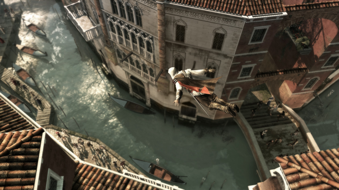 Ezio Auditore da Firenze jumping from four story buildings. Image © Ubisoft Montreal