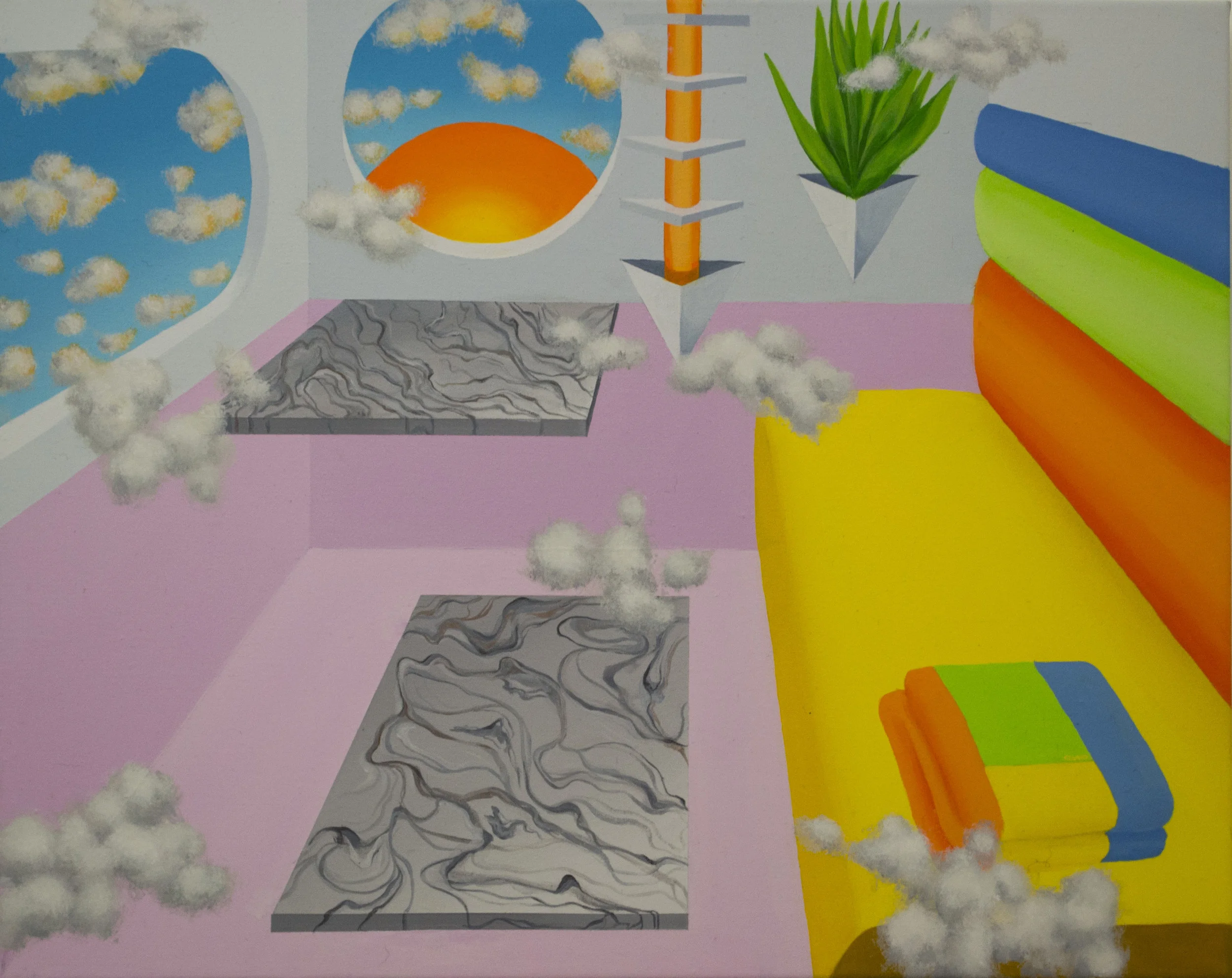 Room with marble slabs (2017) 16”x20” Acrylic on canvas $500
