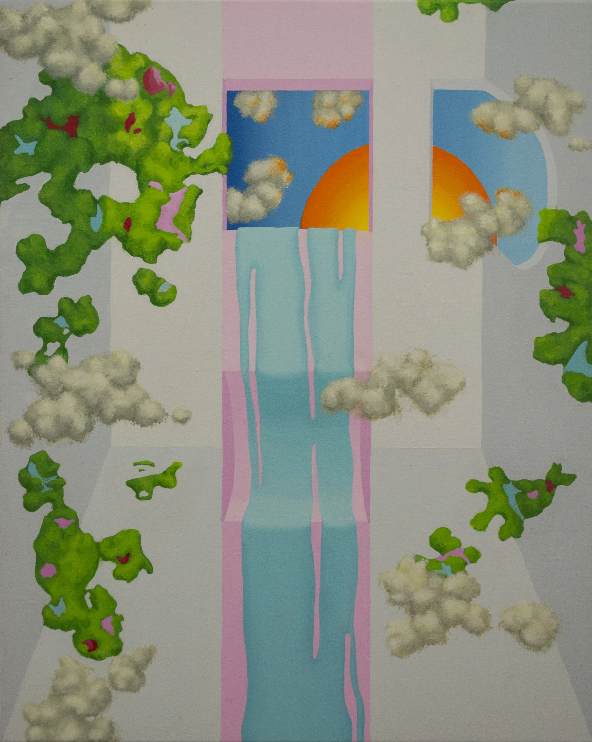 Roof with waterfall (2017) 20”x16” Acrylic on canvas Private collection