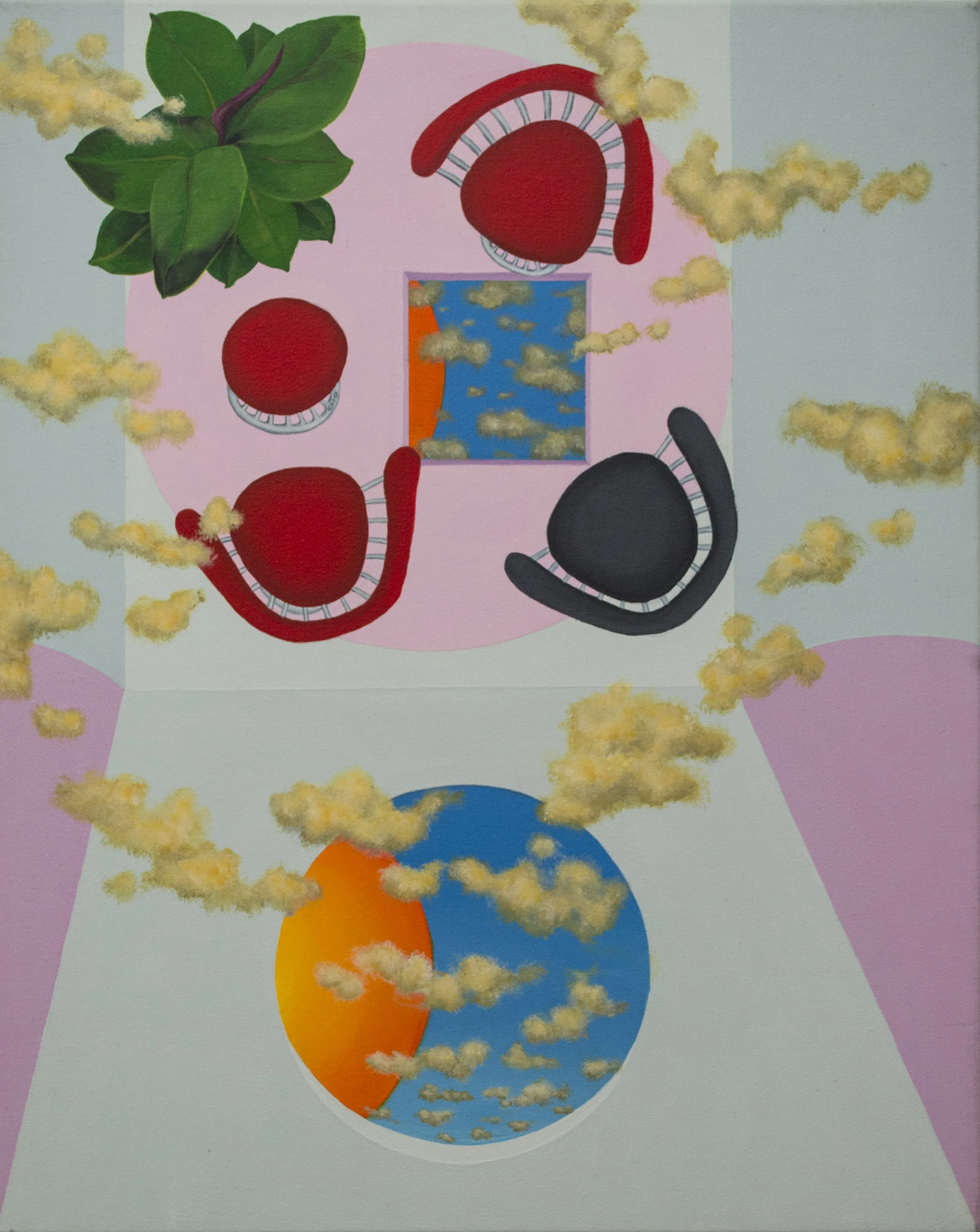 Roof with chairs (2015) 20”x16” Acrylic on canvas Private collection