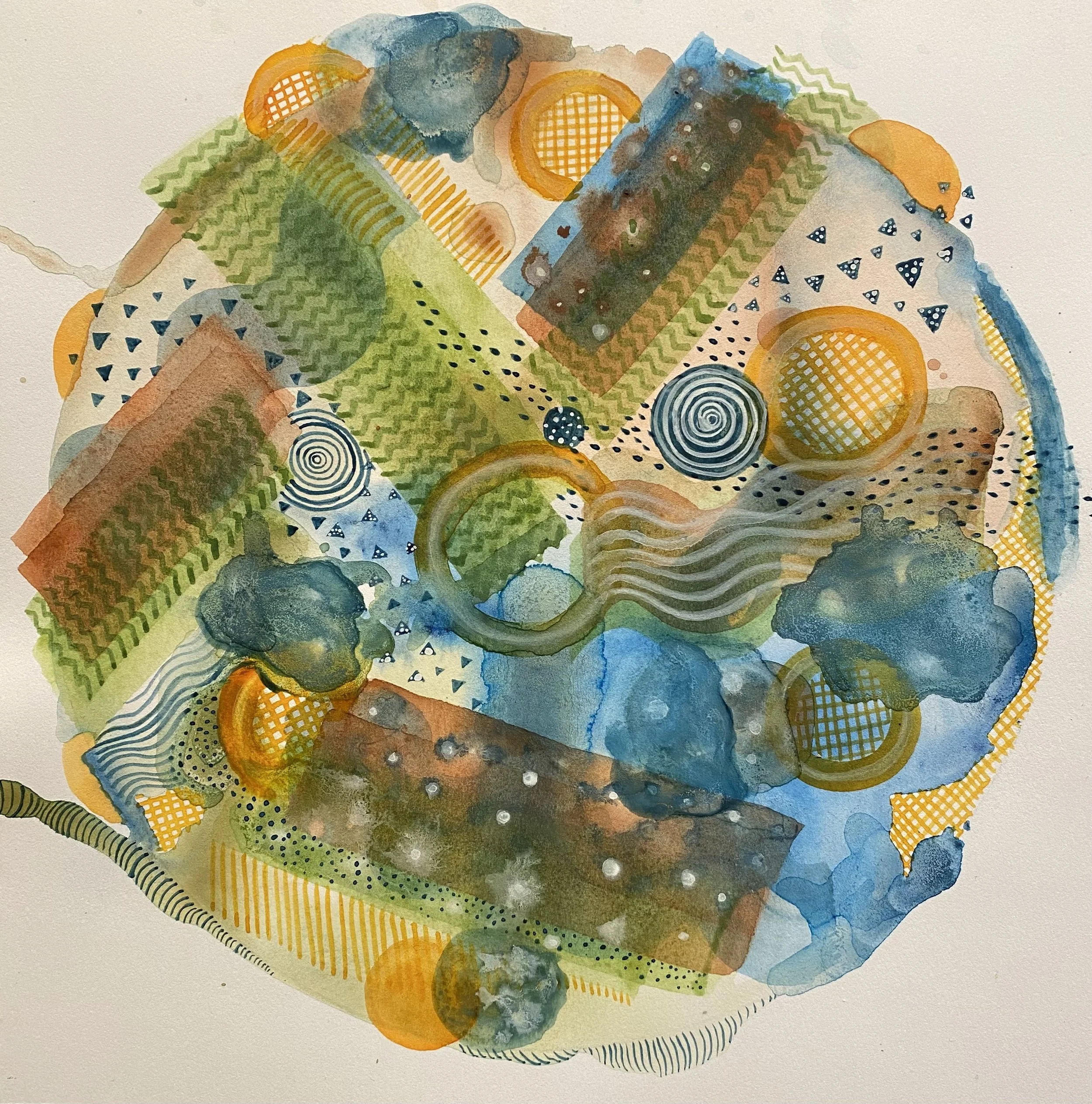 Quilted World (2026) Watercolor on paper (10"x10")