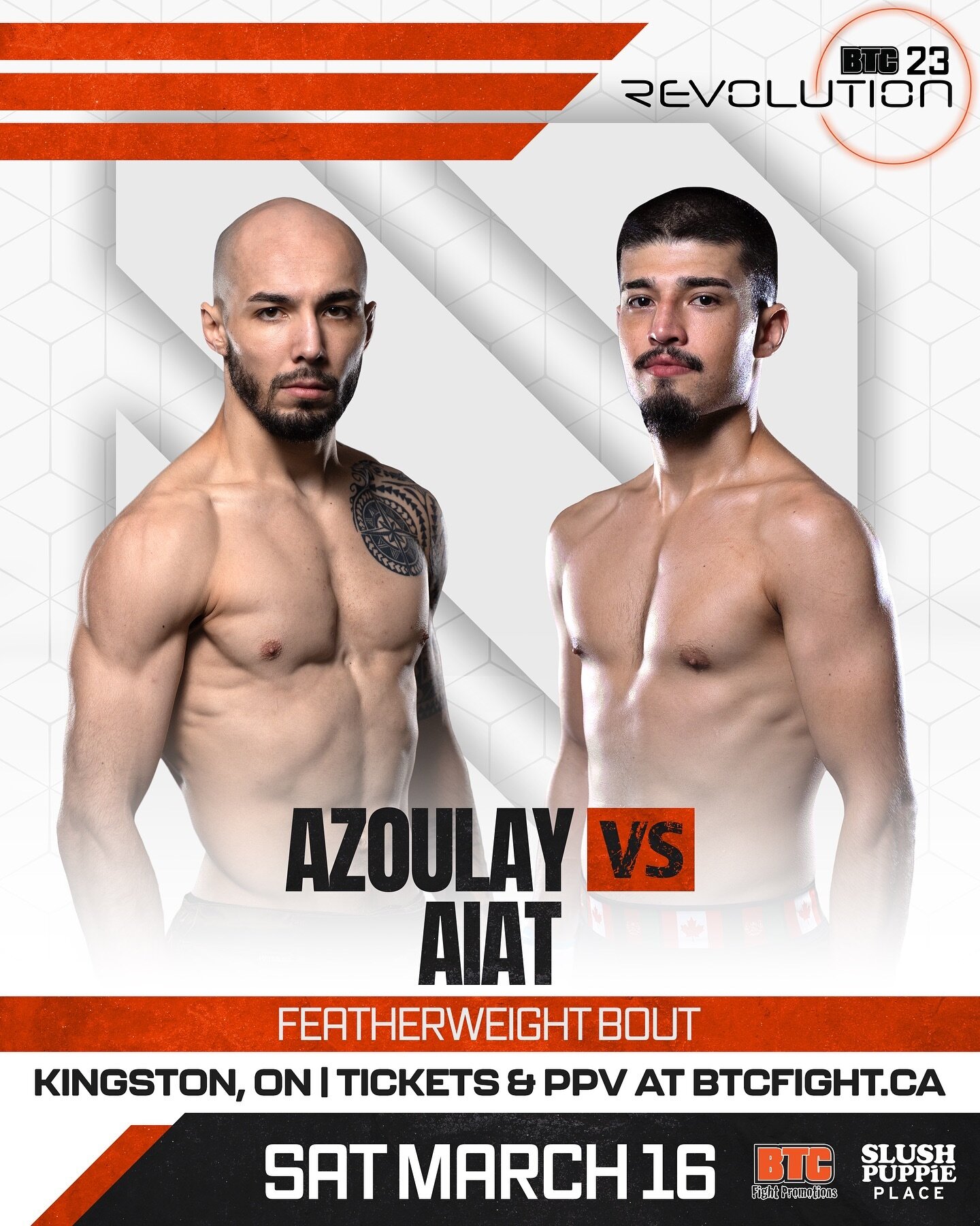 Charles Azoulay vs Sajid Aiat ⚔️ Two BTC Fight veterans make their returns in Kingston in new weight classes 🔥 Don&rsquo;t miss this featherweight showdown between @Charles.Ower and @The_Rogue_MMA at #BTC23 #Kingston