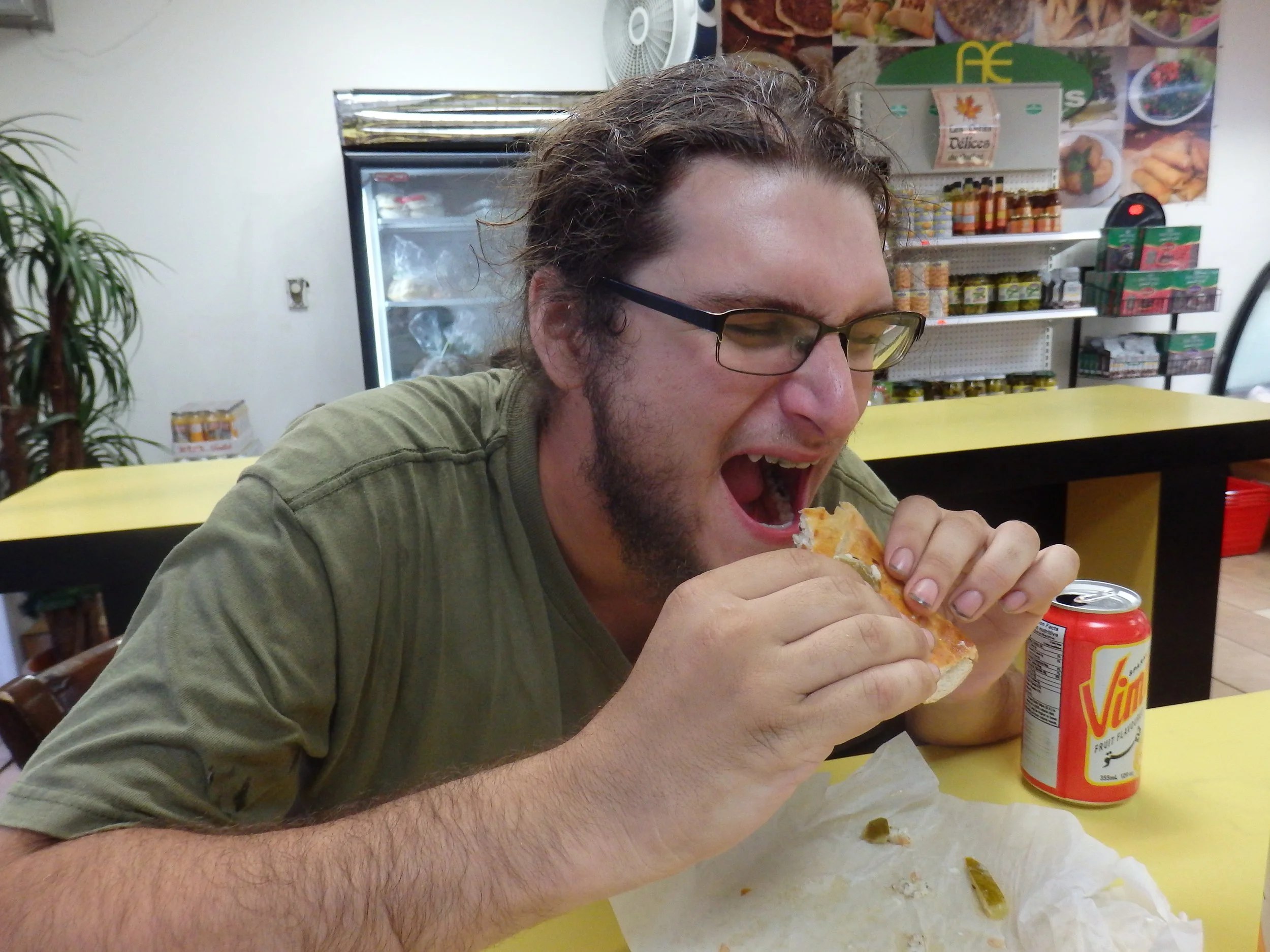  JJ trying out the Brain Sandwich from Boucherie Abu Elias 