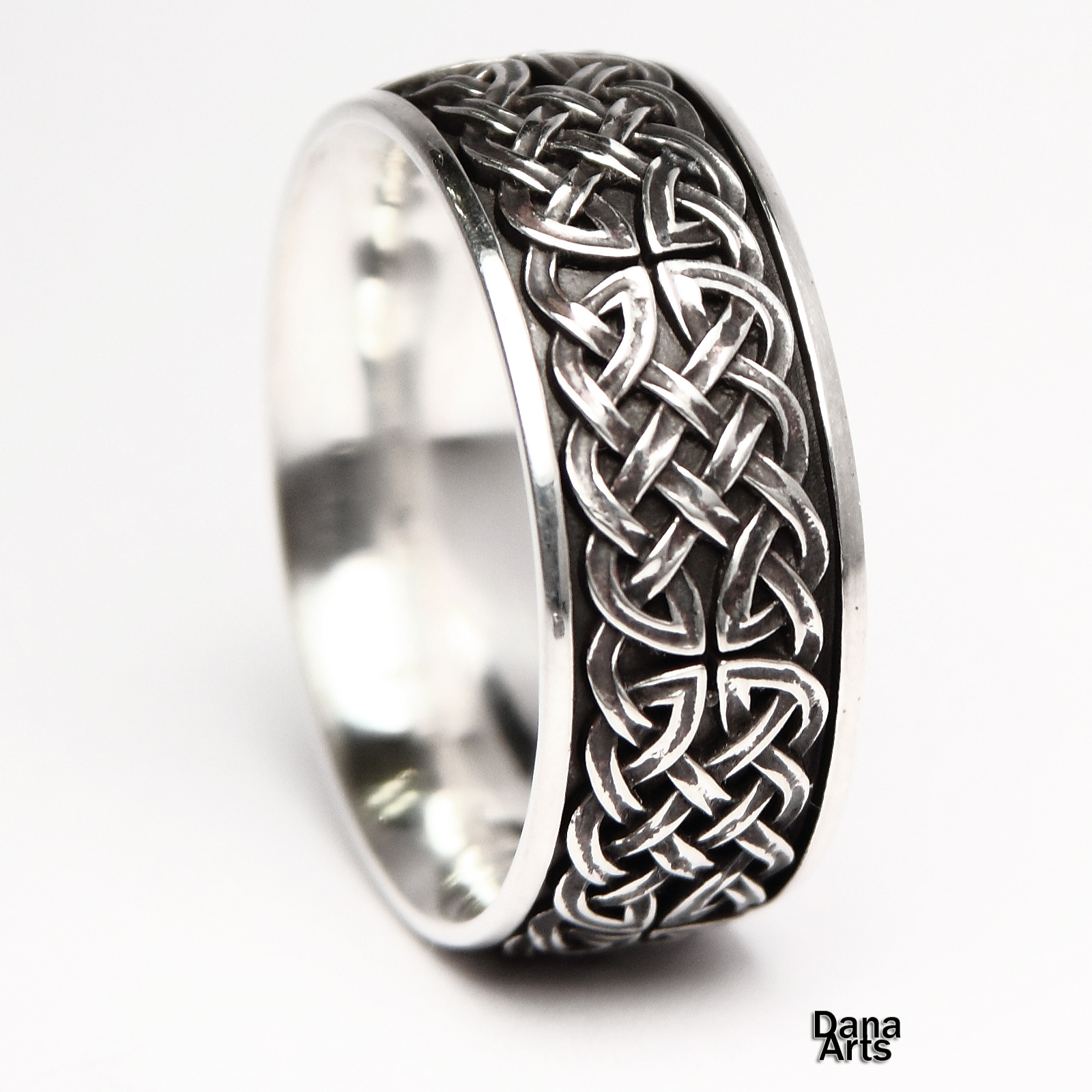 Details about   HANDCRAFTED SOLID STERLING SILVER 40mm.CELTIC DESIGN RING UK.sizes N & R  £39.95 