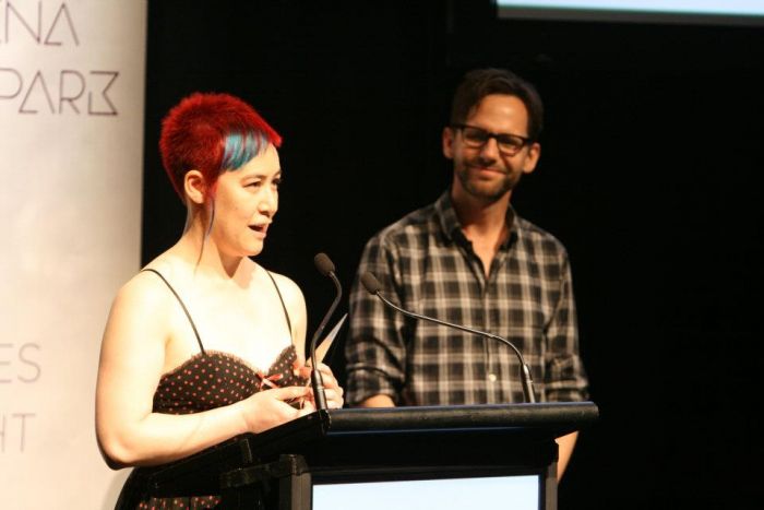 Sally accepts her ARIA in 2011. Image via Limelight Magazine