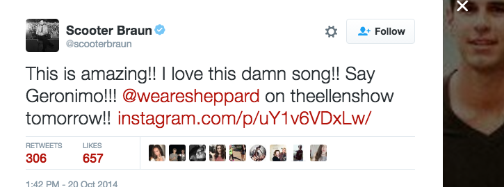Scooter Braun tweets about Sheppard