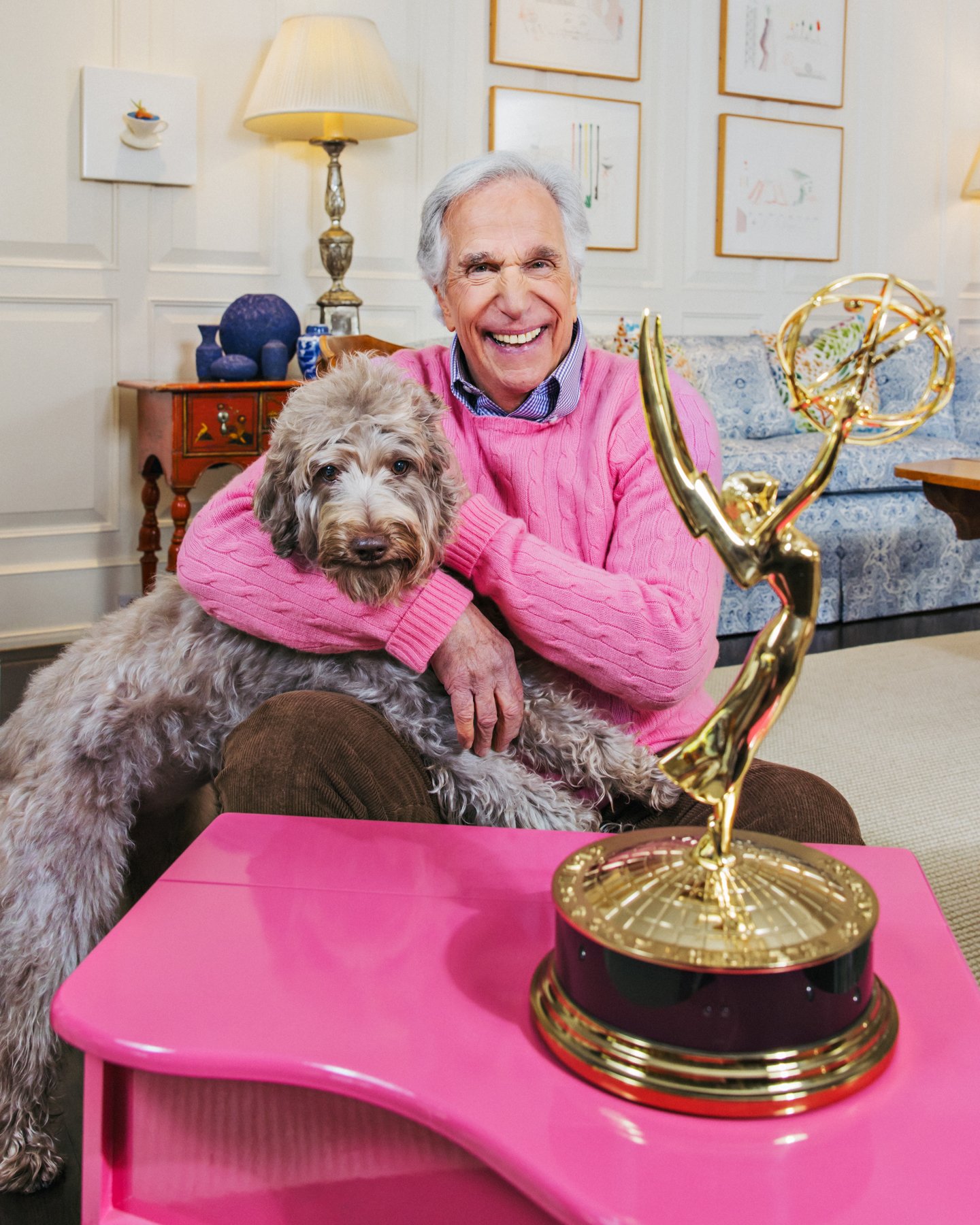 Henry Winkler, photographed in his Brentwood home with his dog Sadie.