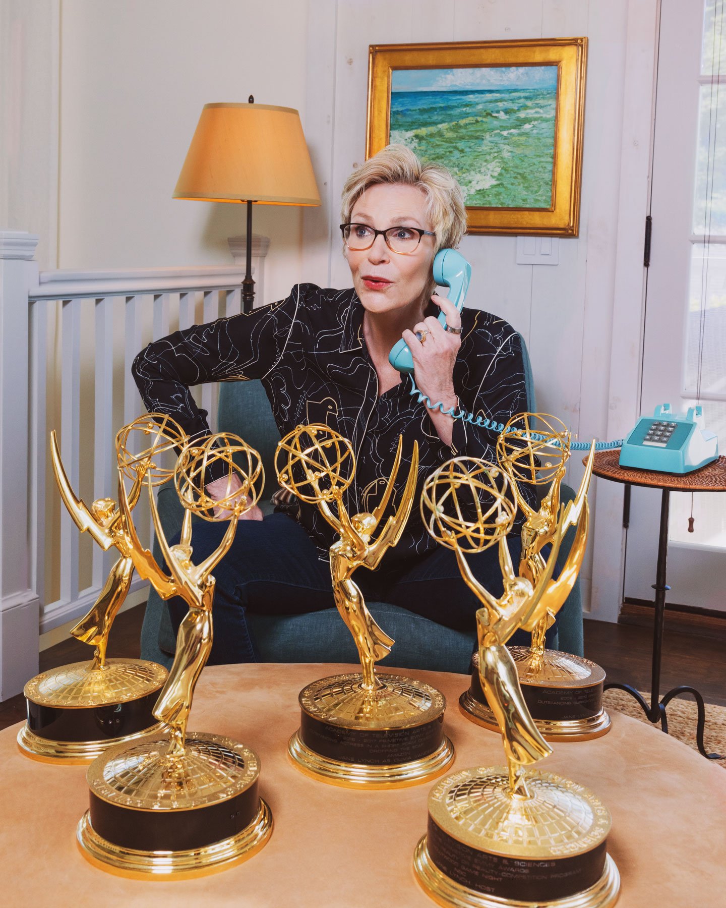 Actress Jane Lynch photographed inside her Montecito home.