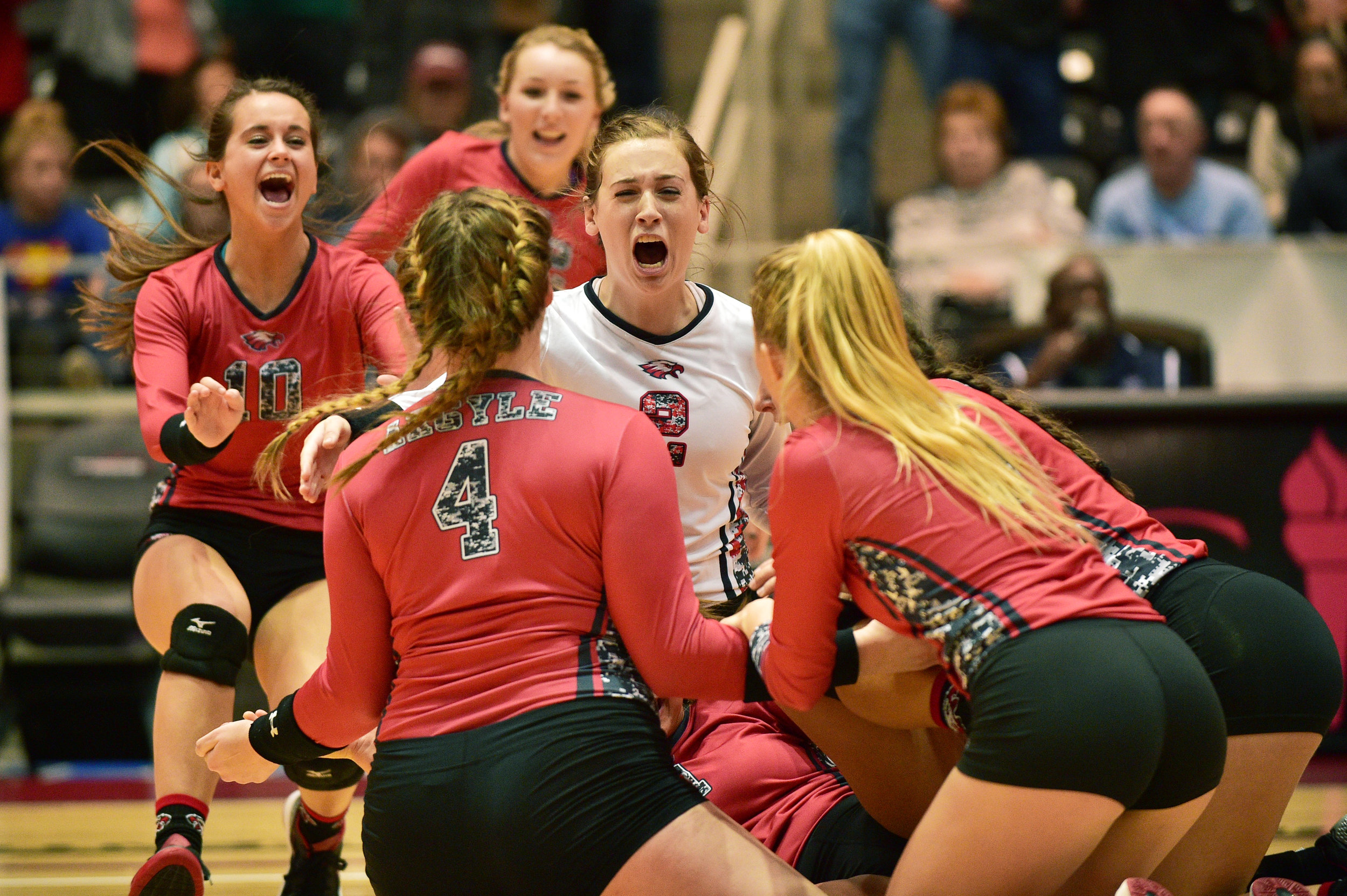 Argyle players react after the match point against Bushland to win the 2015 UIL class 4A State Championship, Saturday, November 21, 2015, at the Curtis Culwell Center in Garland, TX. 