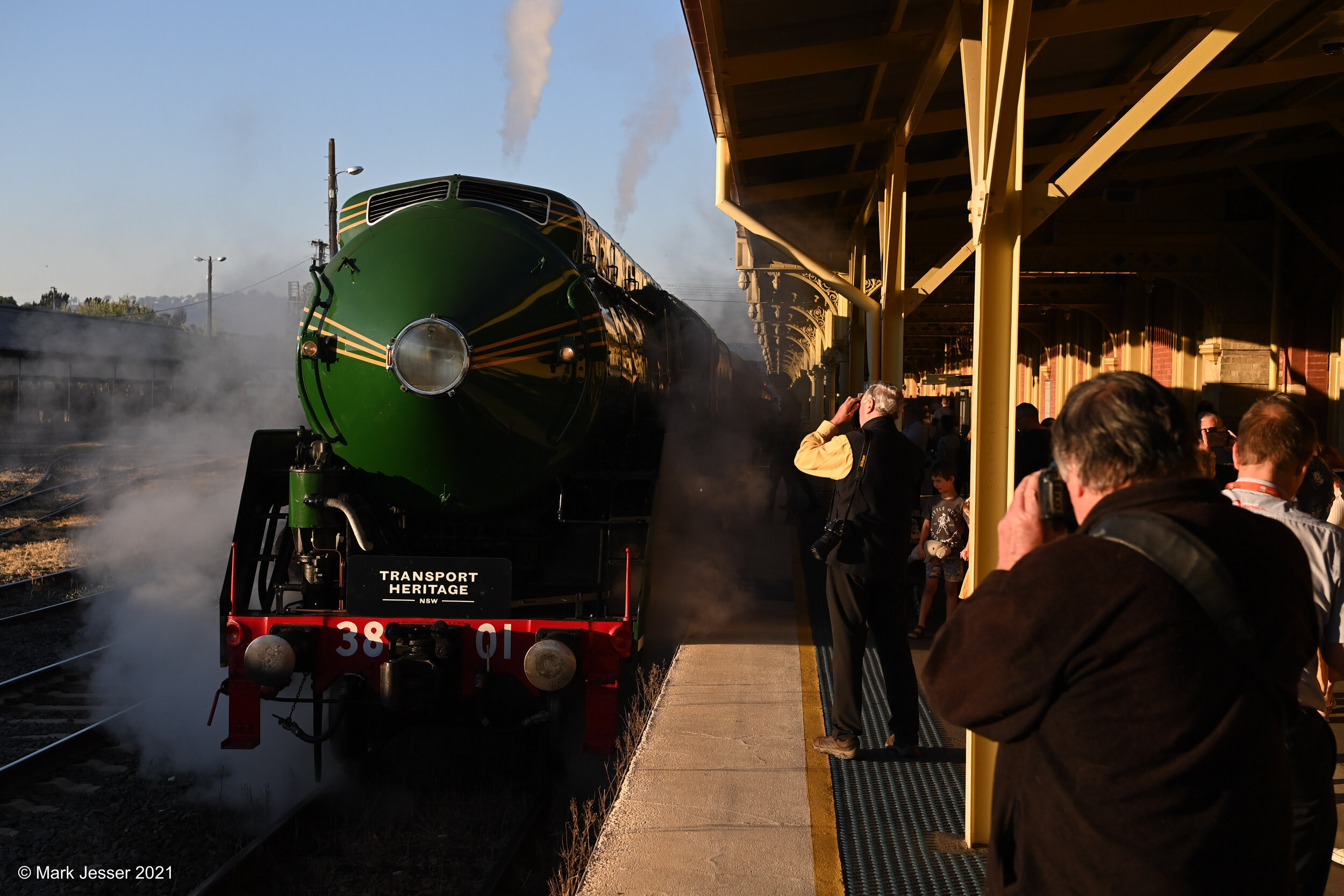  (Photo Mark Jesser) Albury.Tourist steam train 3801 visits Albury for the easter long weekend doing train trips to Gerogery and return. 