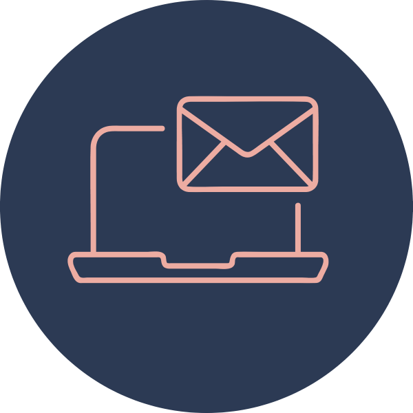 Outline of a laptop with an envelope icon above it, representing email or messaging.