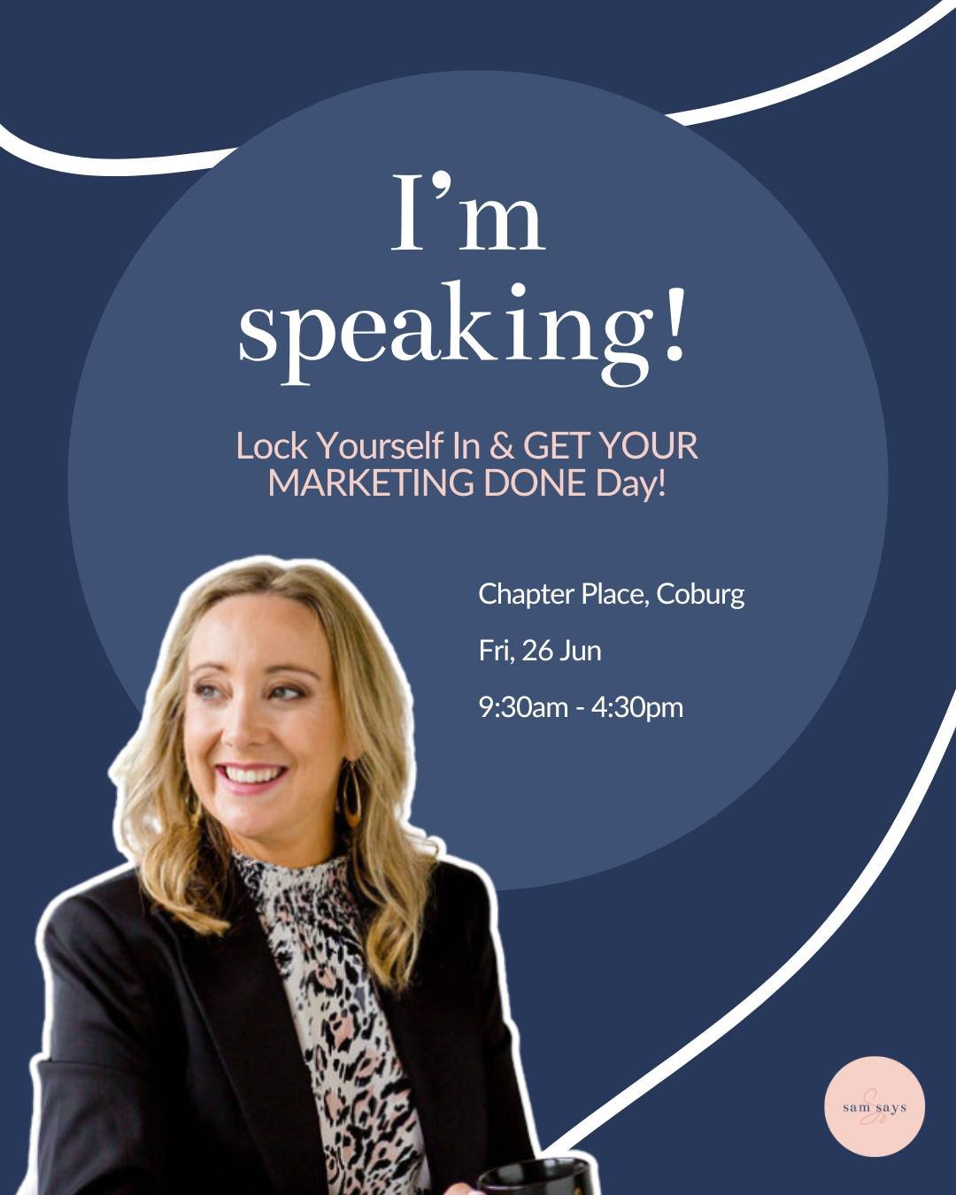 On Friday 26 June I am speaking at @alumnixxwomen's Lock Yourself In and Get Your Marketing Done Day in Coburg &mdash; a full day designed to help women in business stop putting their marketing off and actually get it done, in a room full of other pe