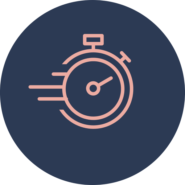 Icon of a stopwatch with motion lines indicating speed or urgency.