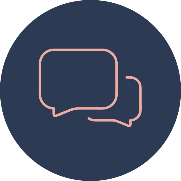 Outline of two chat bubbles, one larger and one smaller, on a dark background.