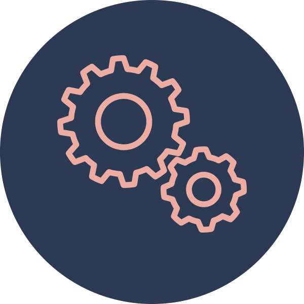 Icon of two pink gears on a dark circular background, representing settings or machinery.
