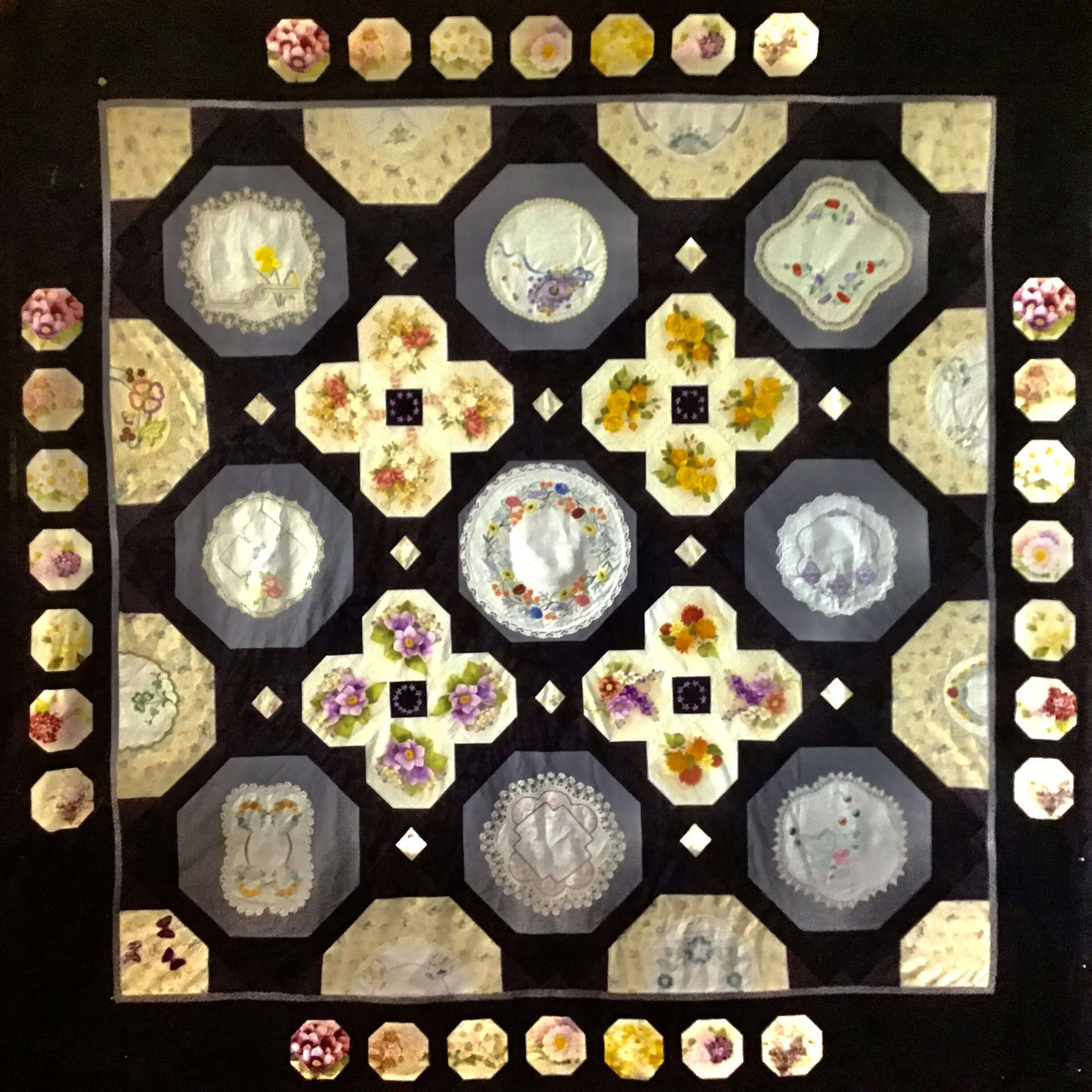 Reimagining the snowball block with vintage linens