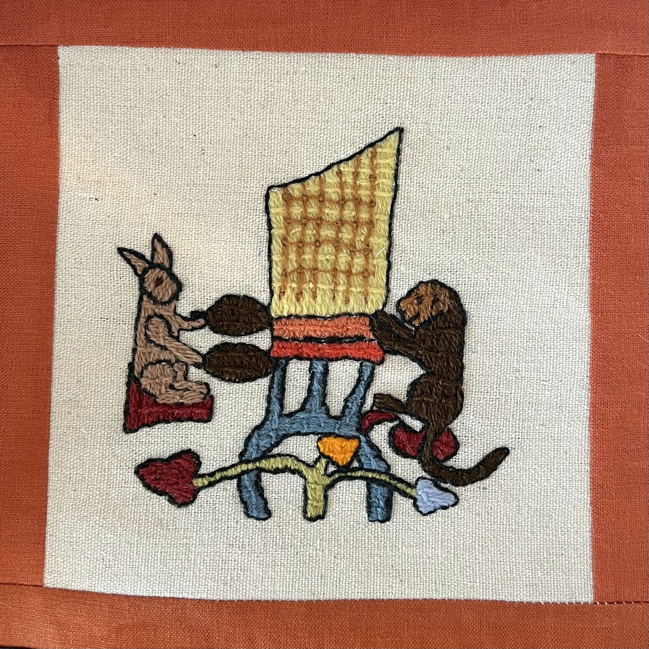 rabbit and dog playing organ