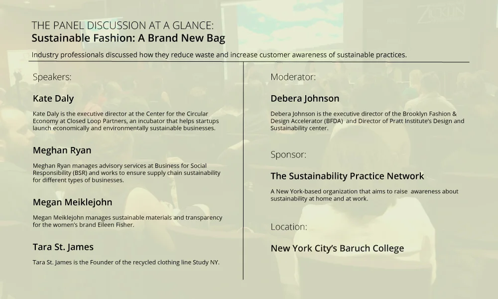 Graphic showing panel details of 'Sustainable Fashion: A Brand New Bag'