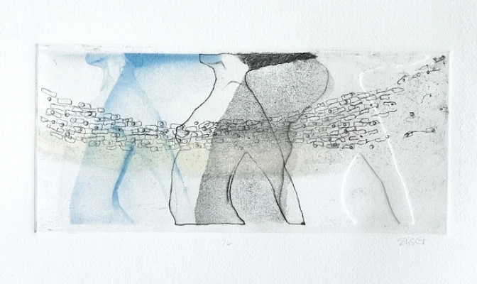 intaglio and monoprint over cyanotype photograph