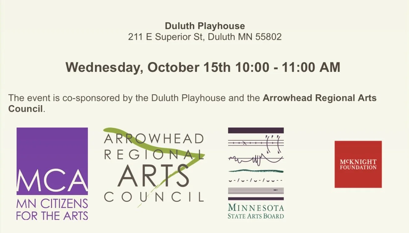 Duluthians! Are you an artist, part of an arts organization or an art supporter? Minnesota Citizens for the Arts is coming to our area next Wednesday. Come share your story, bring a friend, and help shape the future of arts funding in Minnesota.
Regi