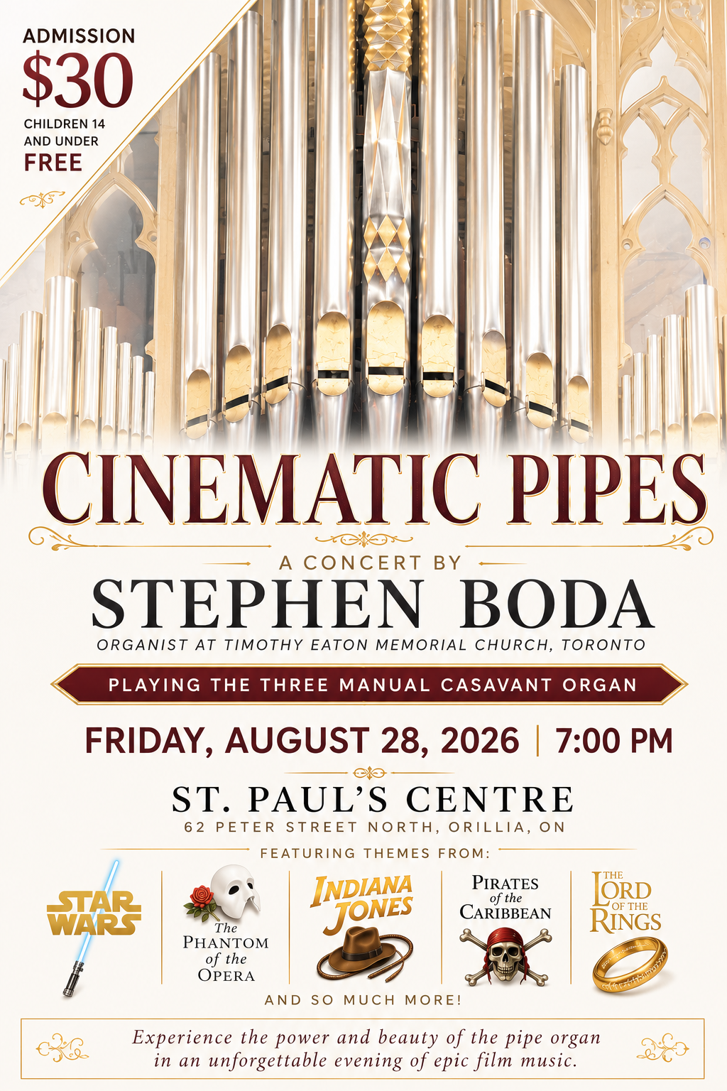 CINEMATIC PIPES - THE MOVIES MEET THE MIGHTY PIPE ORGAN featuring Stephen Boda