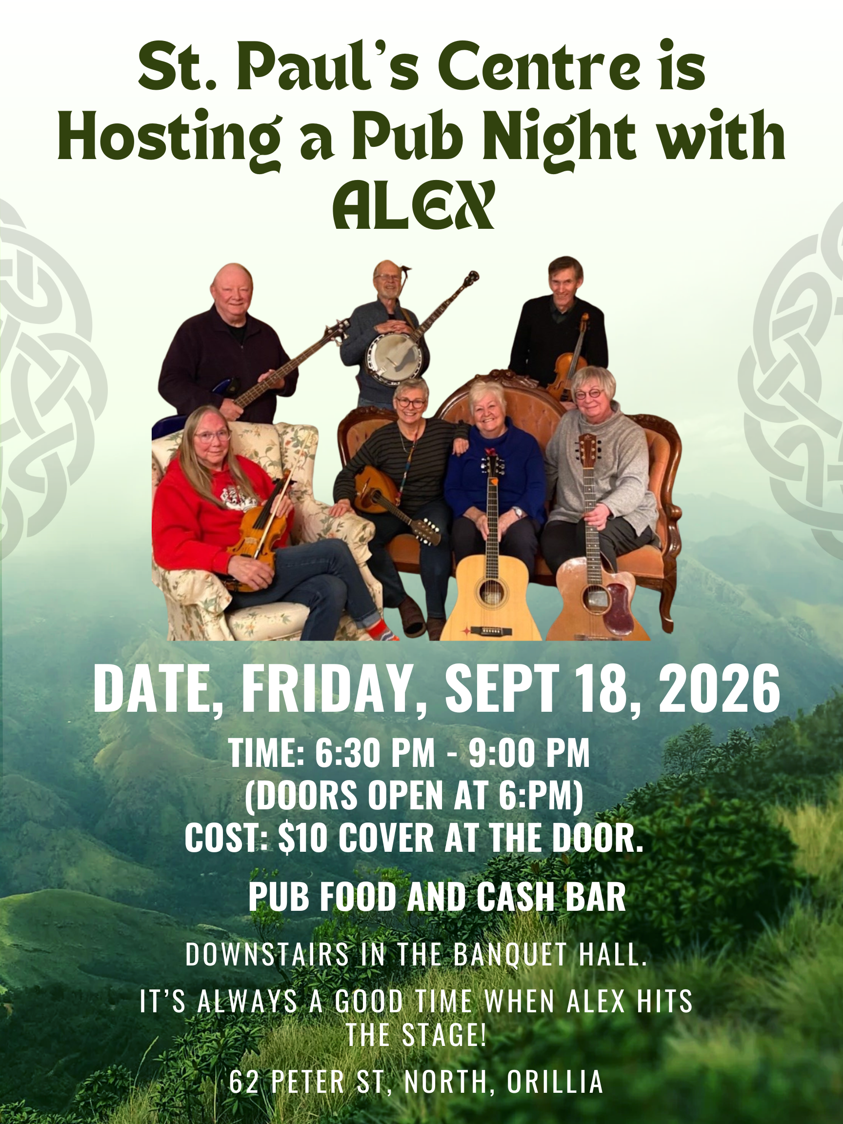 St. Paul's Centre presents Pub Night with ALEX - Fri, Sept 18, 2026