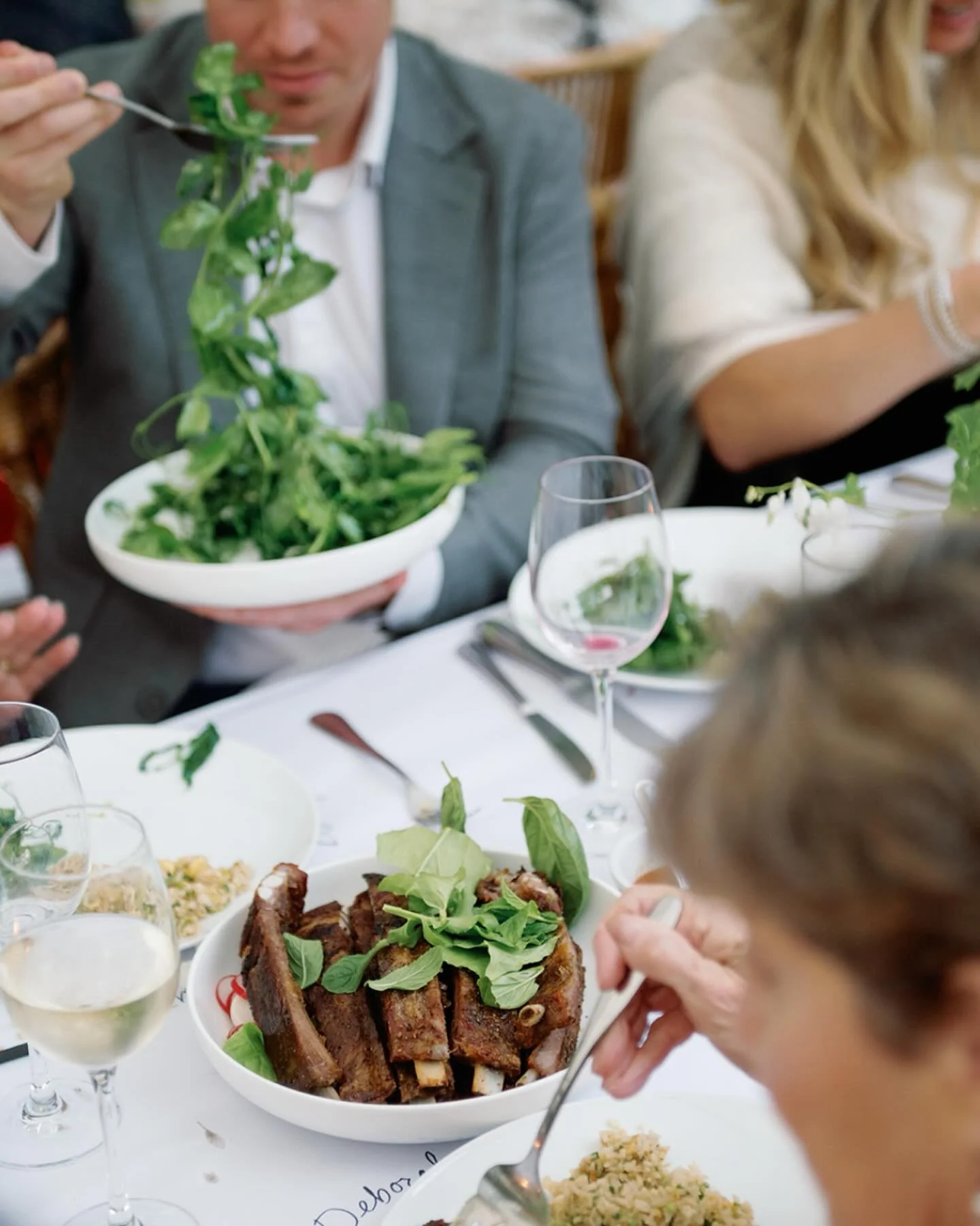 Katie and Steve&rsquo;s Rehearsal Dinner in Harvard this May. Spring bounty: pea shoots, hot and sour pork ribs, Japanese primrose in the garden 

Couple: @kcroyle @targus_crunt
Planning, Production &amp; Design: @oneandsupp
Photography: @henryandmac