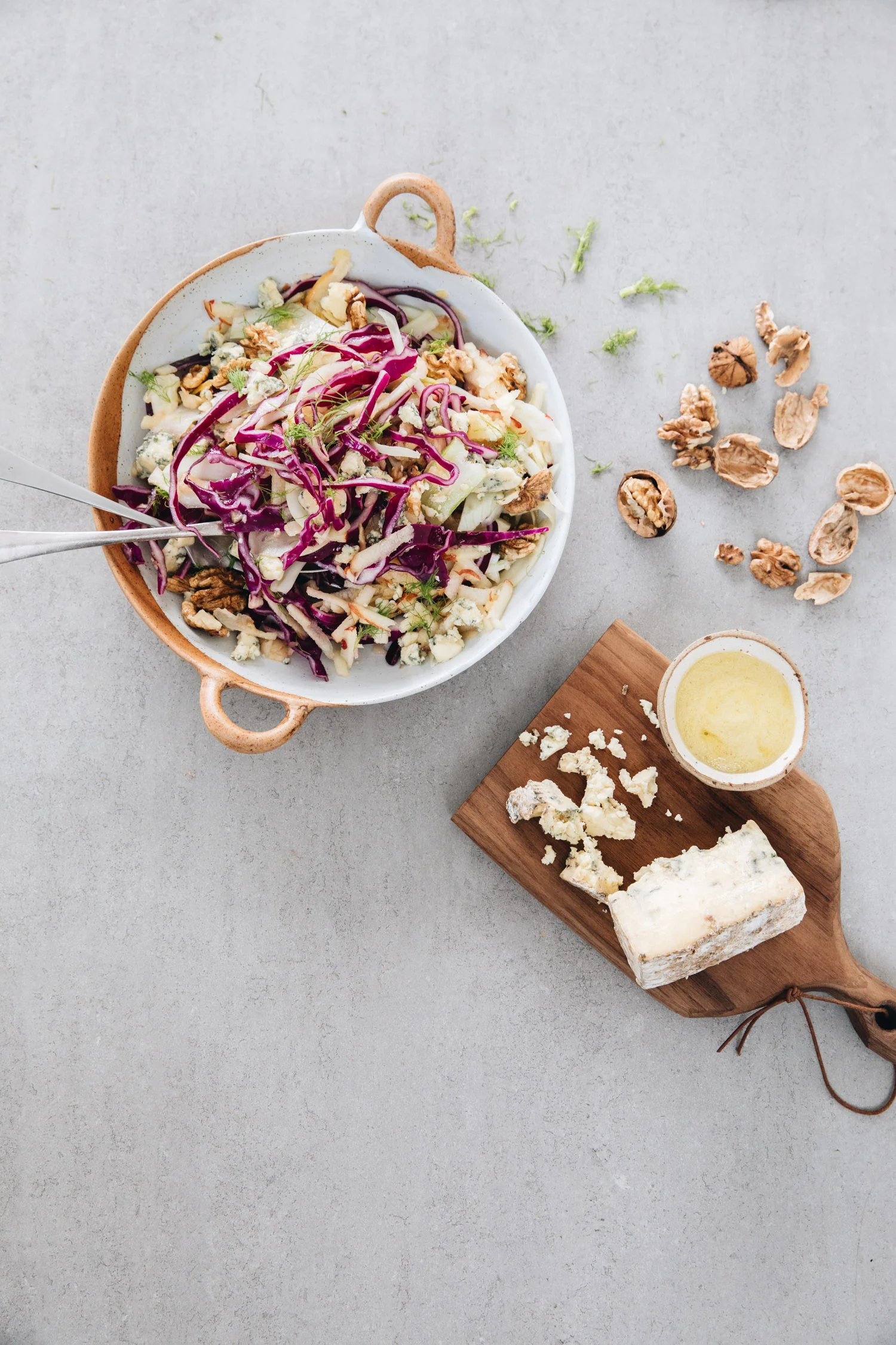 Red Cabbage, Fennel, and Apple Slaw with Blue Cheese &amp; Walnuts