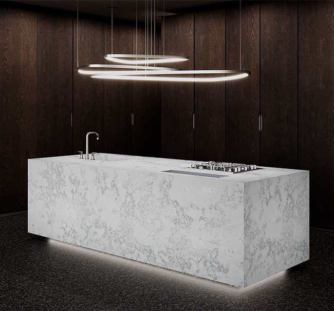 Stratus Yosemite Gray quartz island.