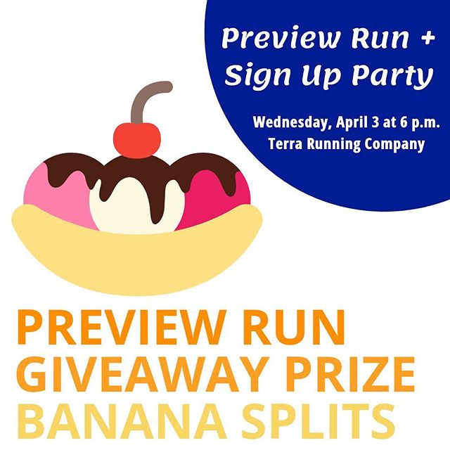 Come to Terra Running Company next Wednesday for a preview run, banana splits, and the chance to win a giveaway prize! Can&rsquo;t wait to see you there! 🎈🎉🎈🎉 #clevelandhalf #runcleveland #runrun #runhappy #party #win #prizes #bananasplits #fun