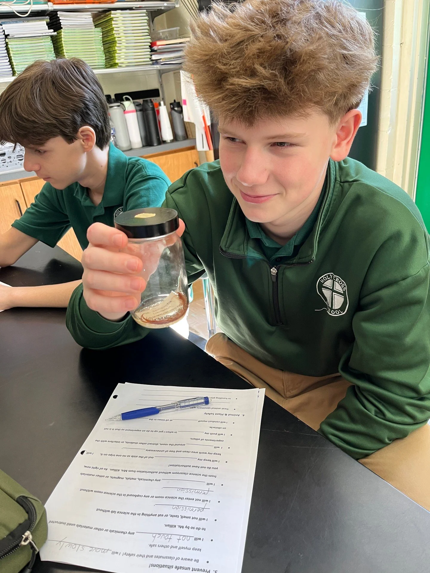 8th graders observed a variety of organisms to explore the diversity of God's creatures. They practiced handling specimens with care and respect, as they learned about lab safety procedures. #ADWcommUNITY #ILoveHolyCross