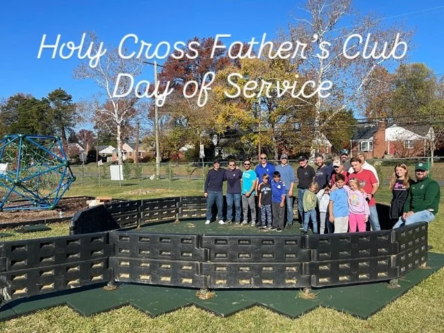With grateful hearts we thank our Holy Cross School Father&rsquo;s Club for today&rsquo;s day of service! They installed new flooring in the gaga ball pit among other projects! #adwcommunity #iloveholycross