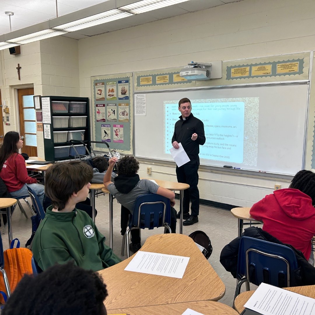 Our 8th Grade Leadership Class welcomed a special guest, Fr. Wyble, who led an inspiring discussion on self-leadership and personal responsibility. Students identified their own core values as guideposts for decision-making and worked together to app