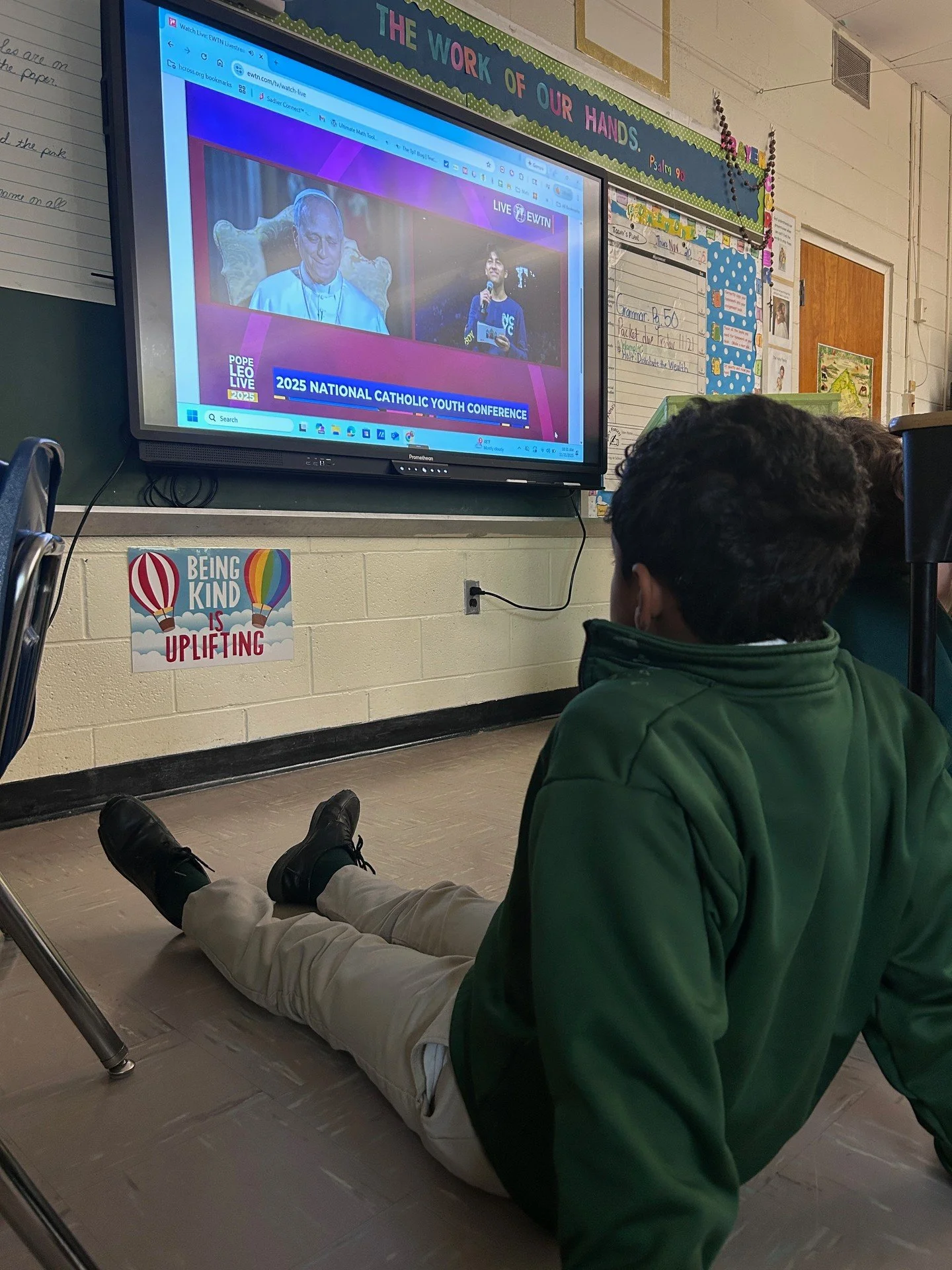 Today, our 4th&ndash;8th graders had the incredible opportunity to participate in a truly historic moment! Pope Leo XIV joined his first-ever digital dialogue with youth in the United States during the National Catholic Youth Conference. Our students