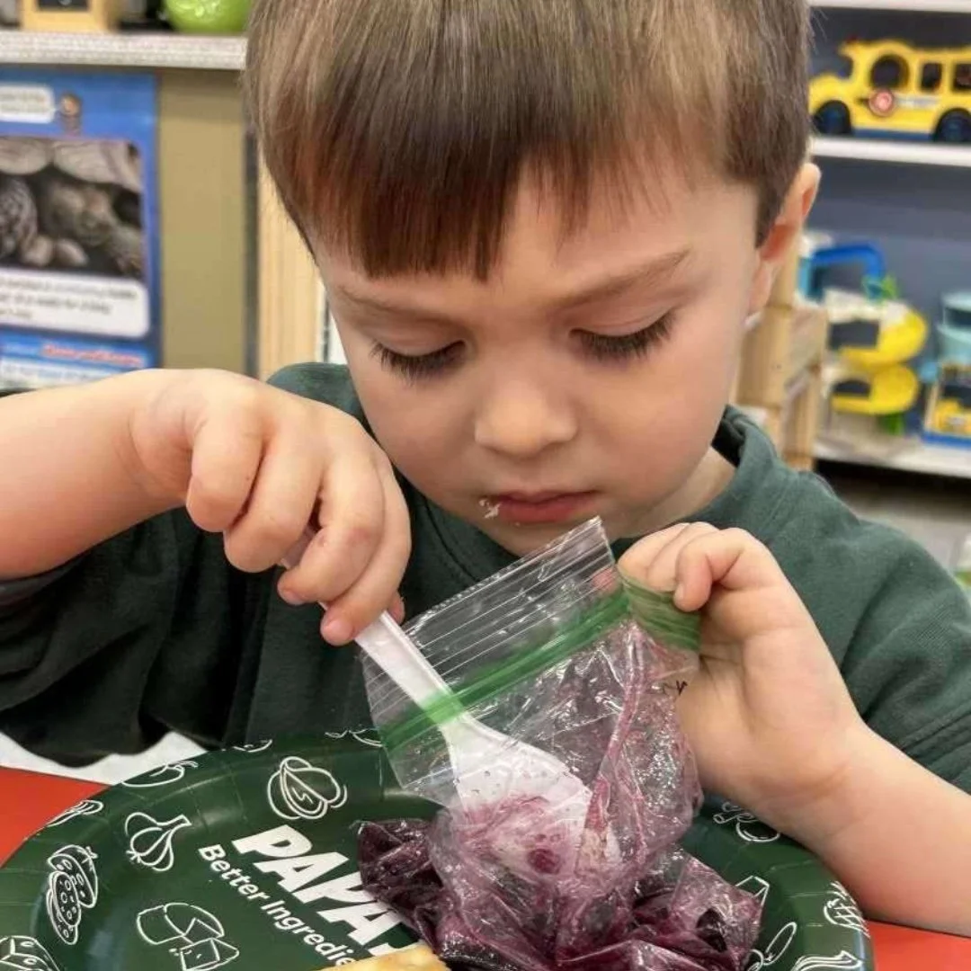 PK3 had a jam-packed time learning all about the letter J! From January and Jupiter to Jesus&rsquo; miracles, jellyfish, and jam, students explored lots of &ldquo;J&rdquo; words&mdash;then made their very own jam in a bag and enjoyed tasting the frui