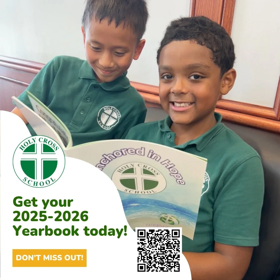 We have a limited amount of 2025-2026 yearbooks for purchase via Square (use the link or QR code!) The yearbook is full of fabulous photos and great memories of all grades. Don't miss out! #ADWcommUNITY #ILoveHolyCross #AnchoredInHope