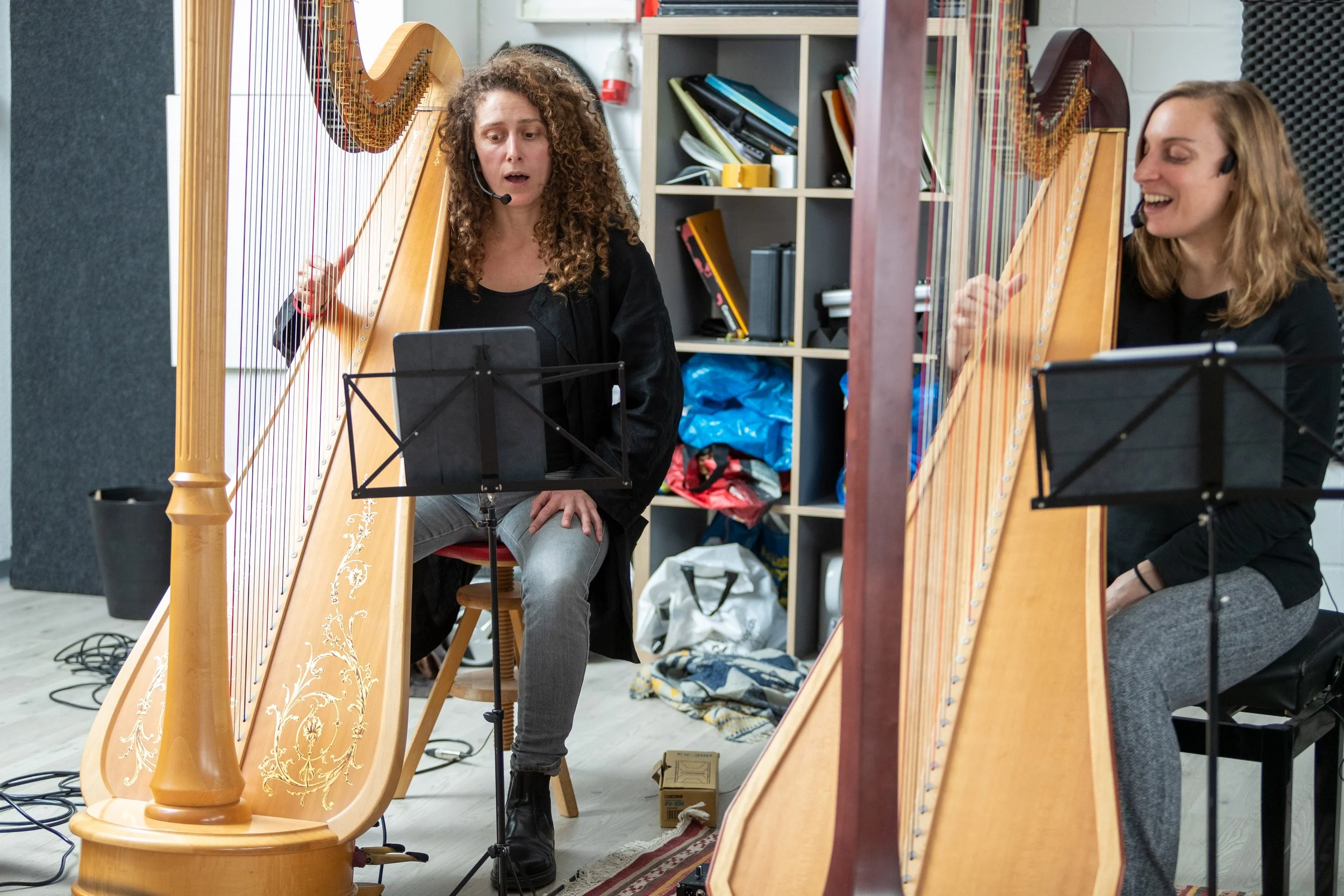 AEcstaly, harp duo with Alice Belugou. 2 harps, 2 voices and some electronics, searching for a new harp sound and some crazy moments together