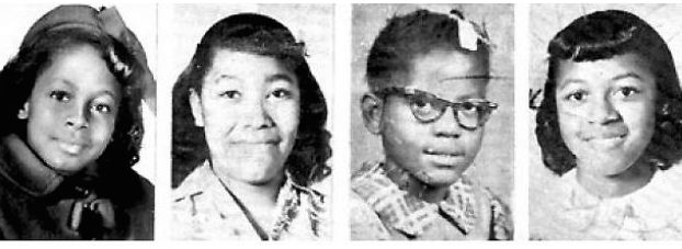 The four girls killed in the 1963 bombing of the 16th Street Baptist Church, Birmingham, Alabama (Clockwise from top left, Addie Mae Collins, Cynthia Wesley, Carole Robertson and Carol Denise McNair).