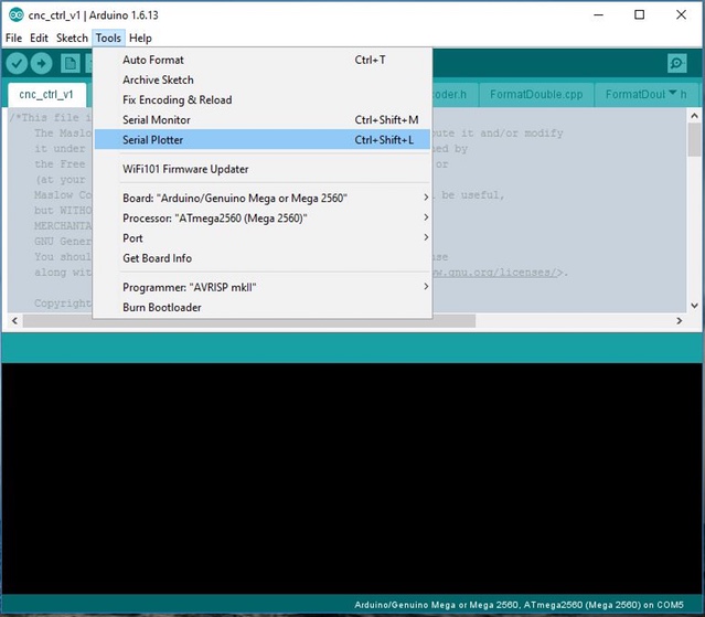 Opening the plot from the Arduino IDE