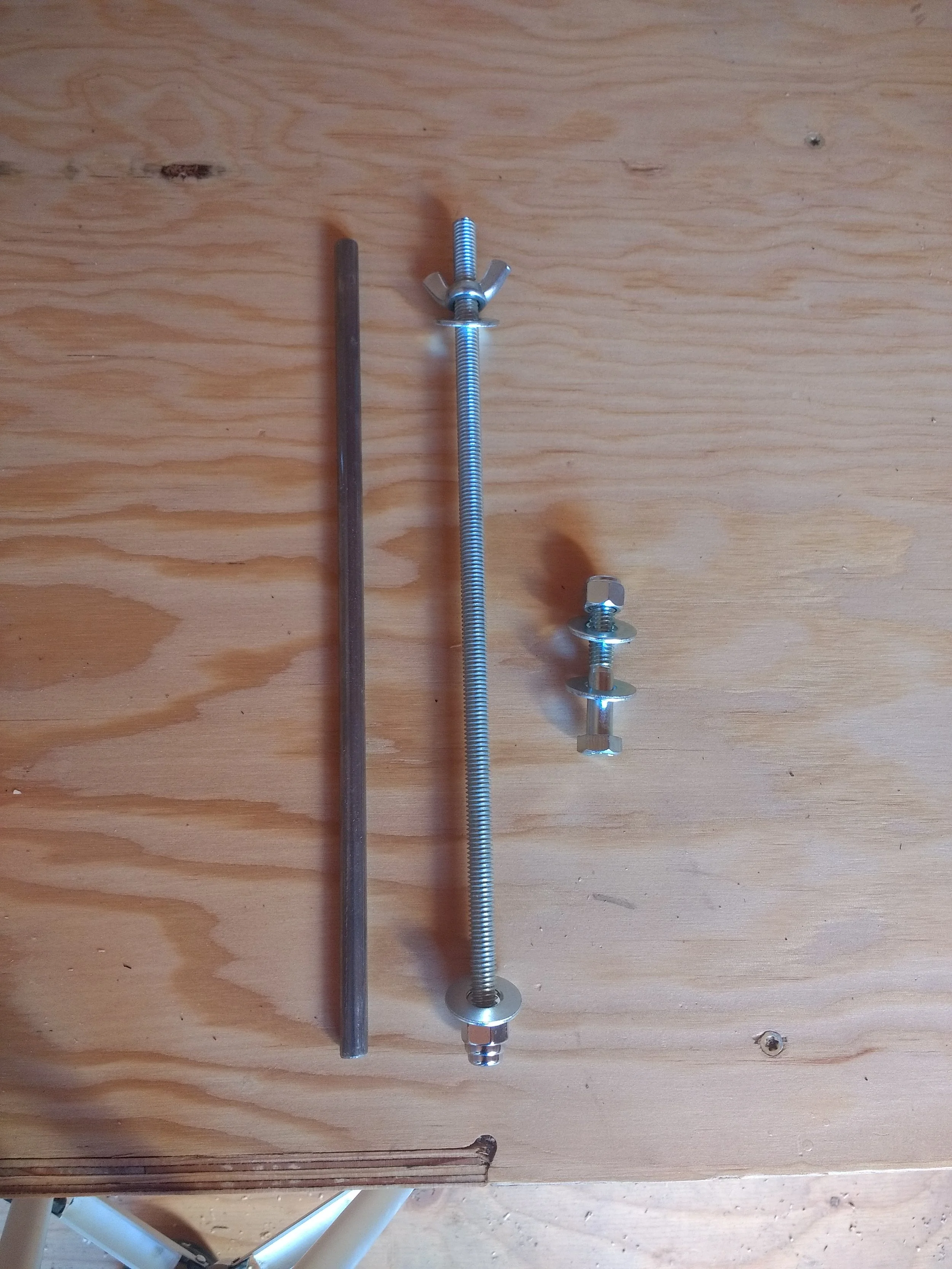 The steel pins, threaded rods, and final bolts we used to get the modules together